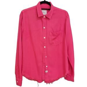 RAILS Hot Pink Frayed Hem Chambray Button Up Shirt Womens M Sustainable Fashion